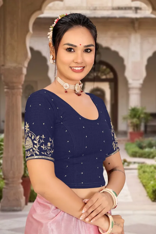 Navy_Blue_Cotton_Blend_Fitted_Embroidered_Saree_Blouse_For_Women