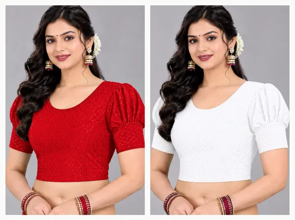 Red_And_White_Cotton-Polyester_Puff_Sleeve_Blouse_For_Women_Pack_Of_2