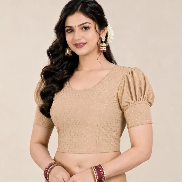 Red_And_Beige_Cotton-Polyester_Puff_Sleeve_Blouse_For_Women_Pack_Of_2