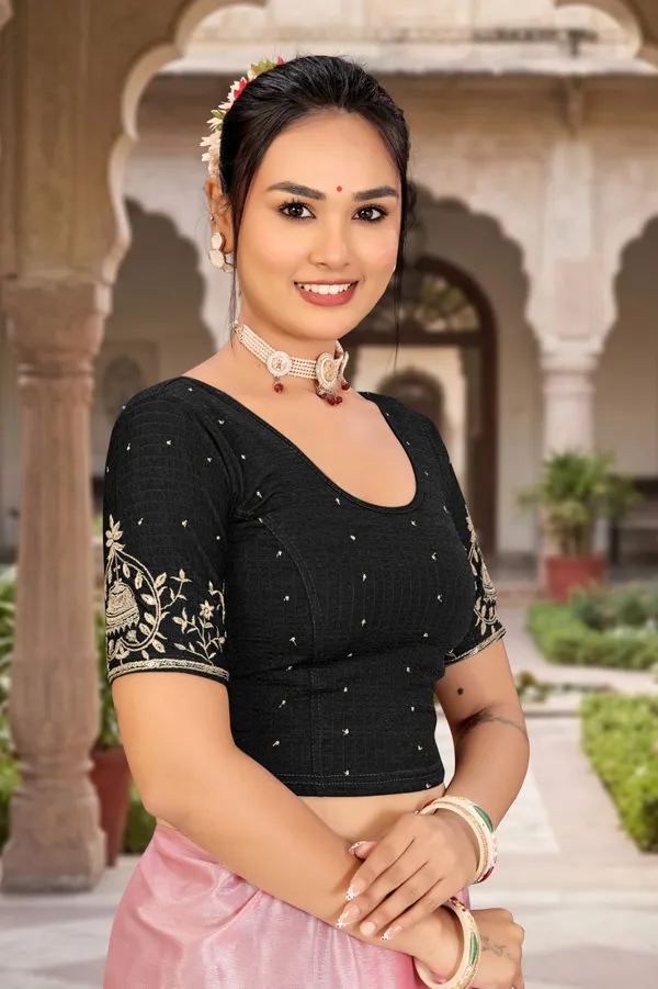 Black_Cotton_Blend_Fitted_Embroidered_Saree_Blouse_For_Women