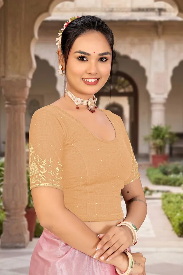 Beige_Cotton_Blend_Fitted_Embroidered_Saree_Blouse_For_Women