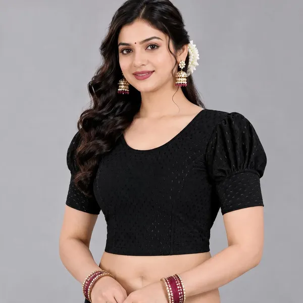 Black_And_Pink_Cotton-Polyester_Puff_Sleeve_Cropped_Blouse_For_Women_Pack_Of_2