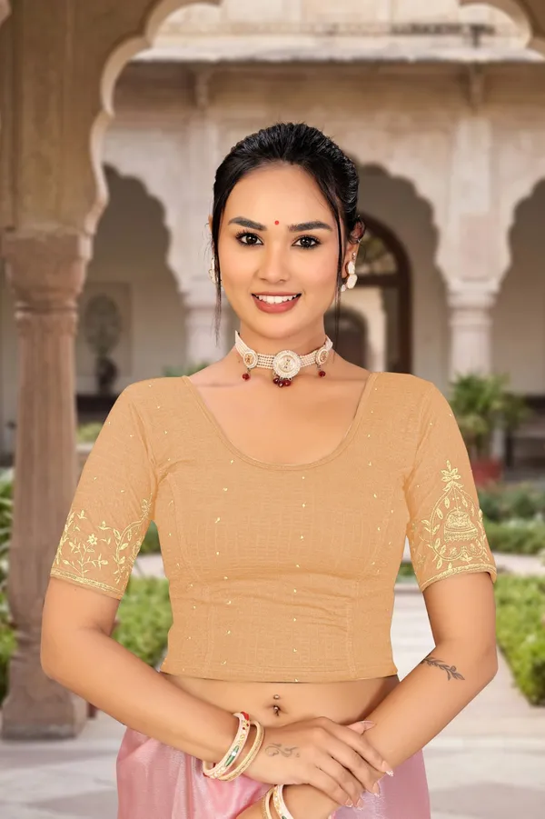 Beige_Cotton_Blend_Fitted_Embroidered_Saree_Blouse_For_Women