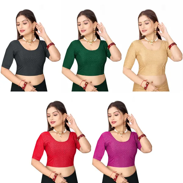 Multicolor_Cotton-Polyester_Three-Quarter_Sleeve_Blouse_For_Women_Pack_Of_5