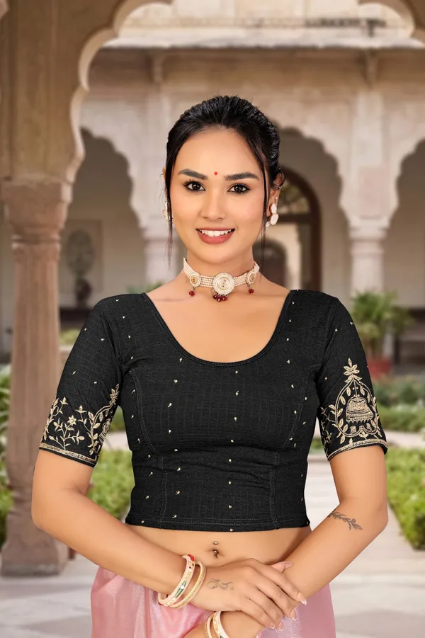 Black_Cotton_Blend_Fitted_Embroidered_Saree_Blouse_For_Women
