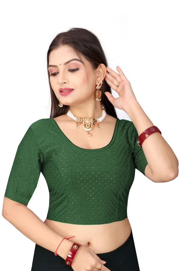 Green_Cotton_Blend_Fitted_Textured_Saree_Blouse_For_Women
