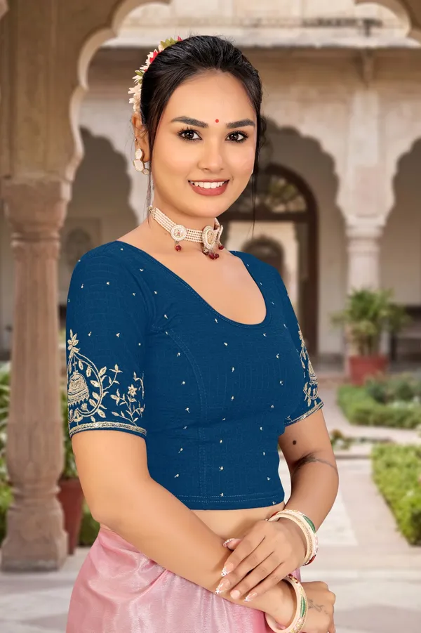 Blue_Cotton_Blend_Fitted_Embroidered_Saree_Blouse_For_Women