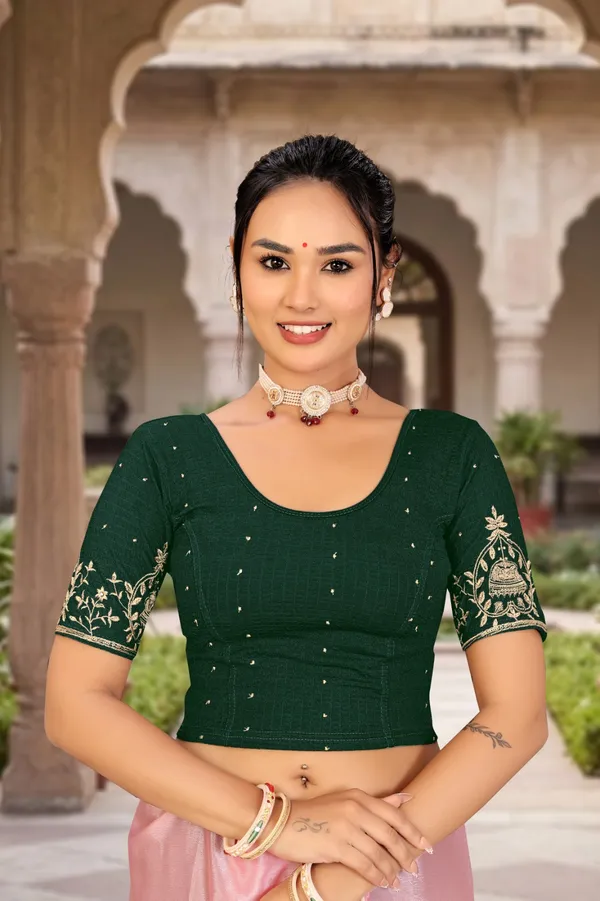 Green_Cotton_Blend_Fitted_Embroidered_Saree_Blouse_For_Women