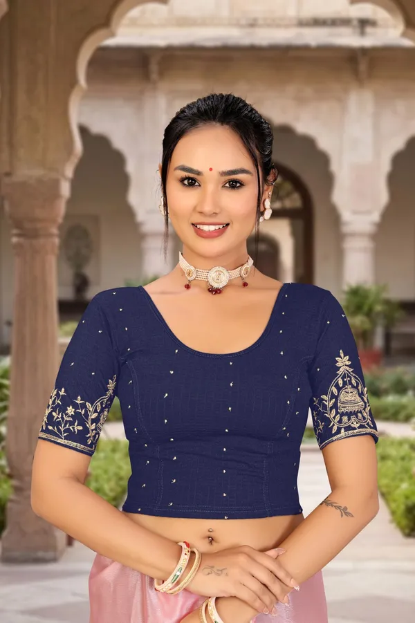 Navy_Blue_Cotton_Blend_Fitted_Embroidered_Saree_Blouse_For_Women