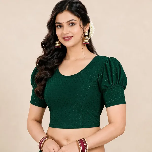 Black_And_Green_Cotton-Polyester_Puff_Sleeve_Blouse_For_Women_Pack_Of_2