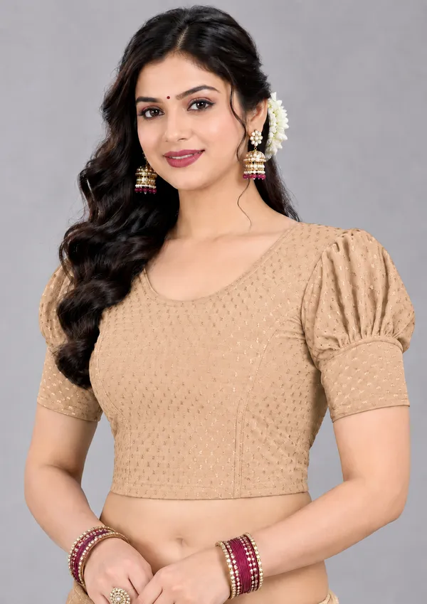 Beige_Cotton-Polyester_Puff_Sleeve_Cropped_Blouse_For_Women