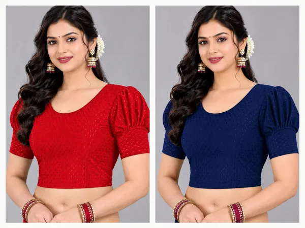 Red_And_Navy_Blue_Cotton-Polyester_Puff_Sleeve_Blouse_For_Women_Pack_Of_2