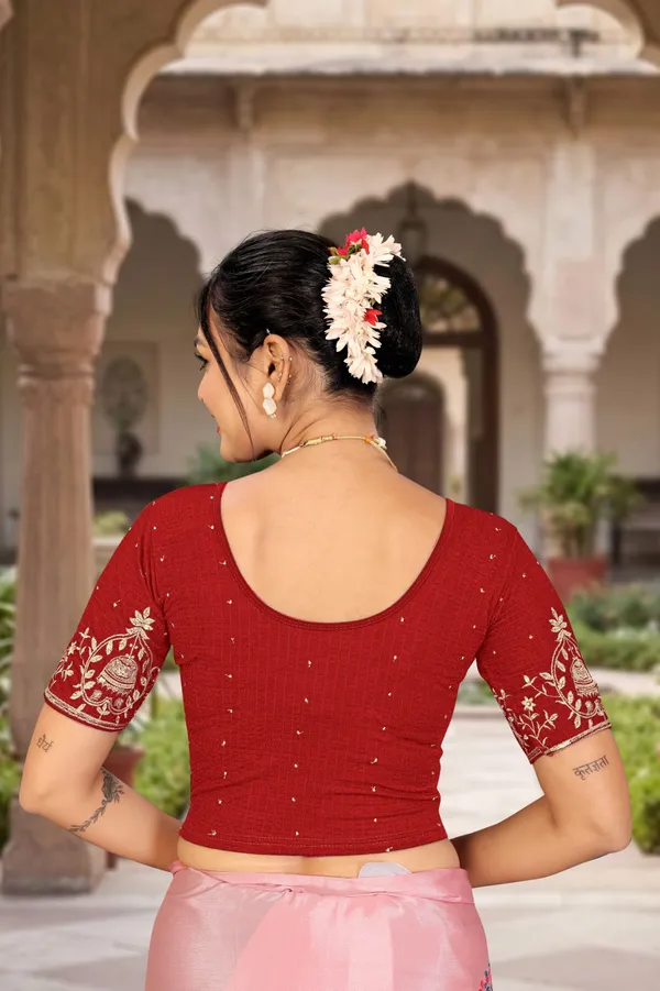 Red_Cotton_Blend_Fitted_Embroidered_Saree_Blouse_For_Women