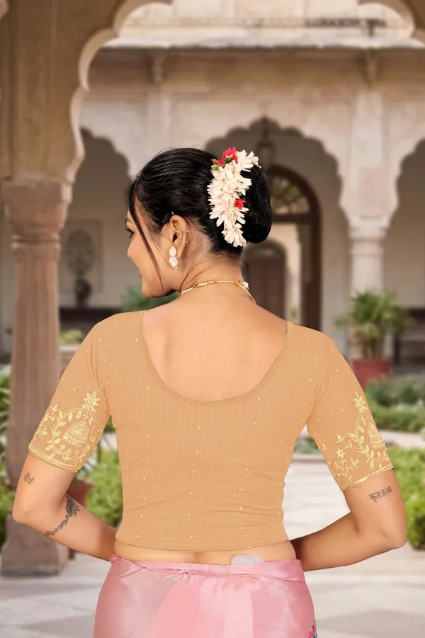 Beige_Cotton_Blend_Fitted_Embroidered_Saree_Blouse_For_Women