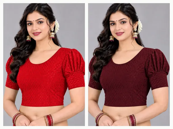 Red_And_Maroon_Cotton-Polyester_Puff_Sleeve_Cropped_Blouse_For_Women_Pack_Of_2