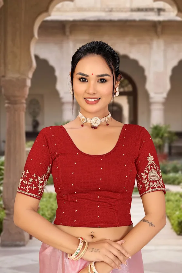 Red_Cotton_Blend_Fitted_Embroidered_Saree_Blouse_For_Women