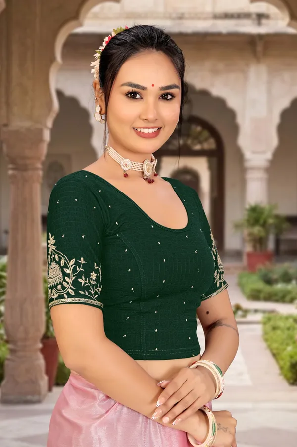 Green_Cotton_Blend_Fitted_Embroidered_Saree_Blouse_For_Women