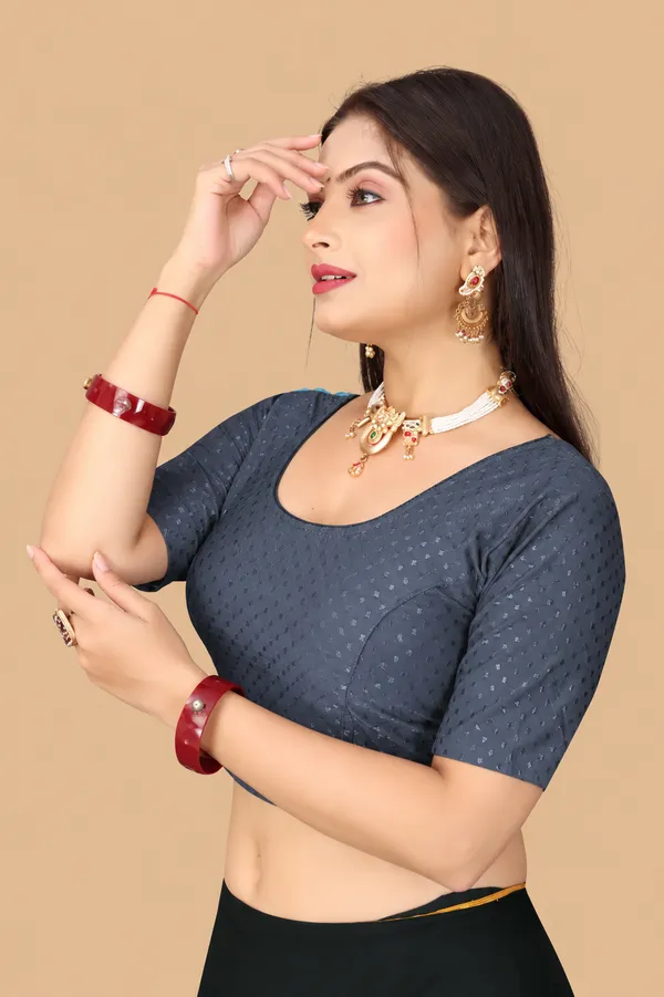 Grey_Cotton_Blend_Fitted_Textured_Saree_Blouse_For_Women