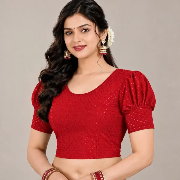 Red_And_Green_Cotton-Polyester_Puff_Sleeve_Blouse_For_Women_Pack_Of_2