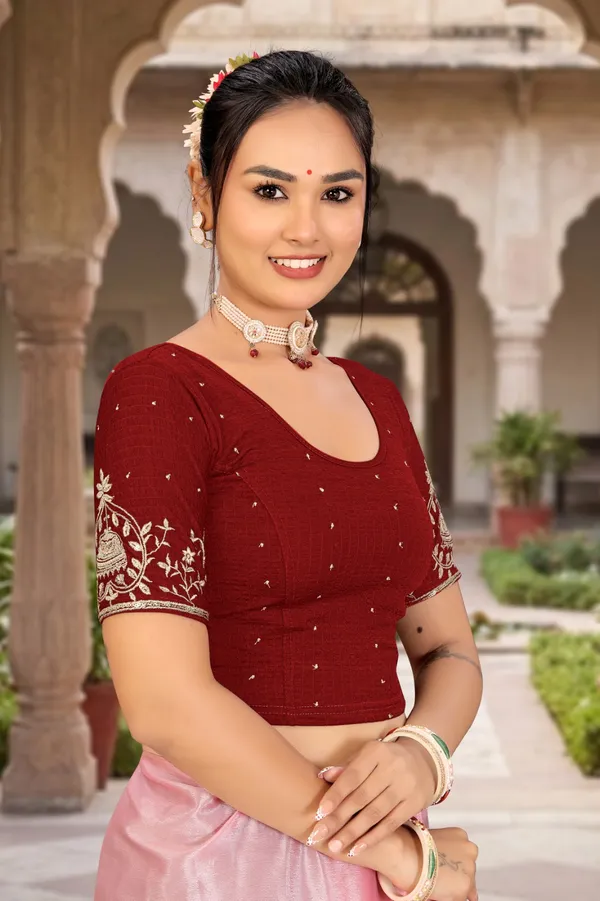 Maroon_Cotton_Blend_Fitted_Embroidered_Saree_Blouse_For_Women