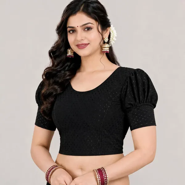 Black_And_Maroon_Cotton-Polyester_Puff_Sleeve_Blouse_For_Women_Pack_Of_2