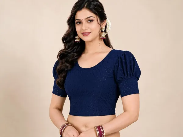 Black_And_Navy_Blue_Cotton-Polyester_Puff_Sleeve_Blouse_For_Women_Pack_Of_2