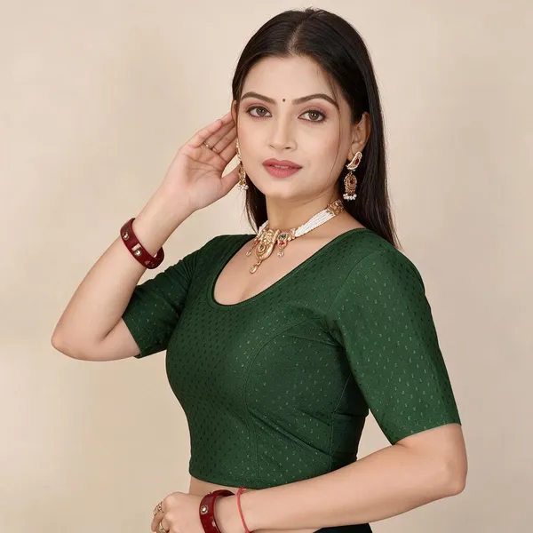 Green_Cotton_Blend_Fitted_Textured_Saree_Blouse_For_Women