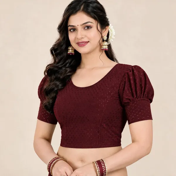 Red_And_Maroon_Cotton-Polyester_Puff_Sleeve_Cropped_Blouse_For_Women_Pack_Of_2