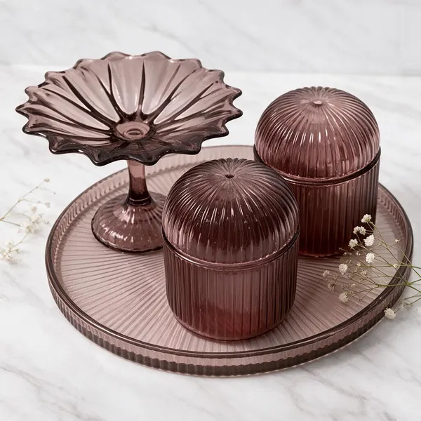 Wax_Decorative_Brown_Ribbed_Fluted_Tray_Candle_Set