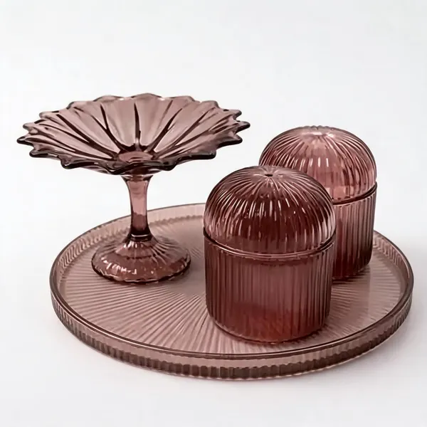 Wax_Decorative_Brown_Ribbed_Fluted_Tray_Candle_Set