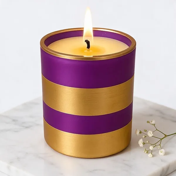 Wax_Decorative_Purple_Gold_Striped_Cylindrical_Candle
