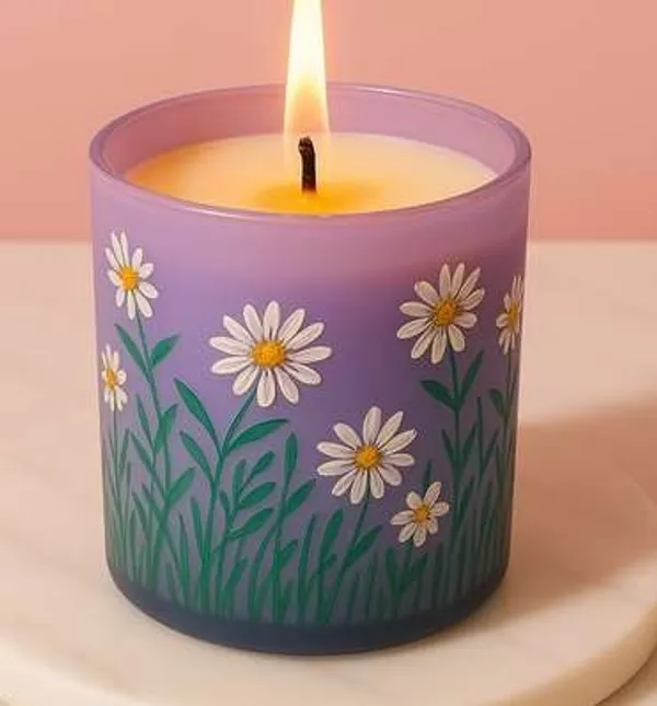Wax_Decorative_Daisy_Floral_Print_Cylindrical_Multicolour_Candle