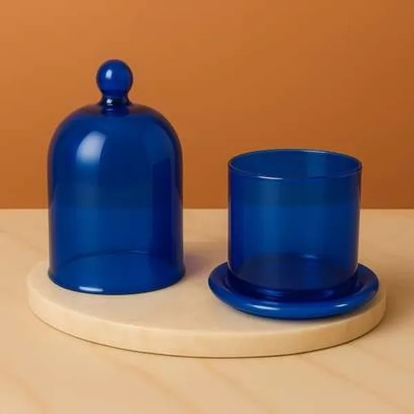 Wax_Decorative_Blue_Glass_Cylindrical_Dome_Cloche_Candle