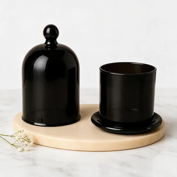Wax_Decorative_Monochrome_Black_Cylindrical_Candle_With_Oval_Tray