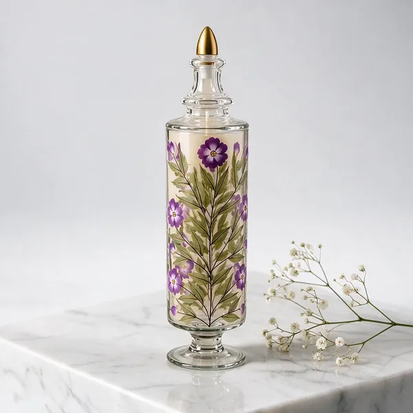 Wax_Decorative_Purple_Floral_Tall_Cylindrical_Glass_Jar_Candle