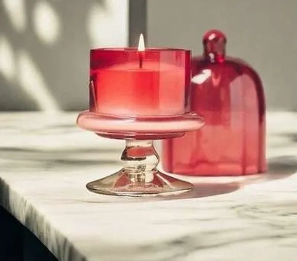 Wax_Decorative_Red_Glass_Pedestal_Cloche_Round_Candle