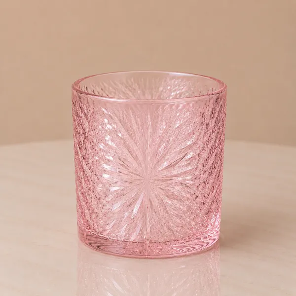 Glass_Decorative_Faceted_Floral_Pink_Cylindrical_Candle