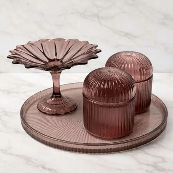 Wax_Decorative_Brown_Ribbed_Fluted_Tray_Candle_Set