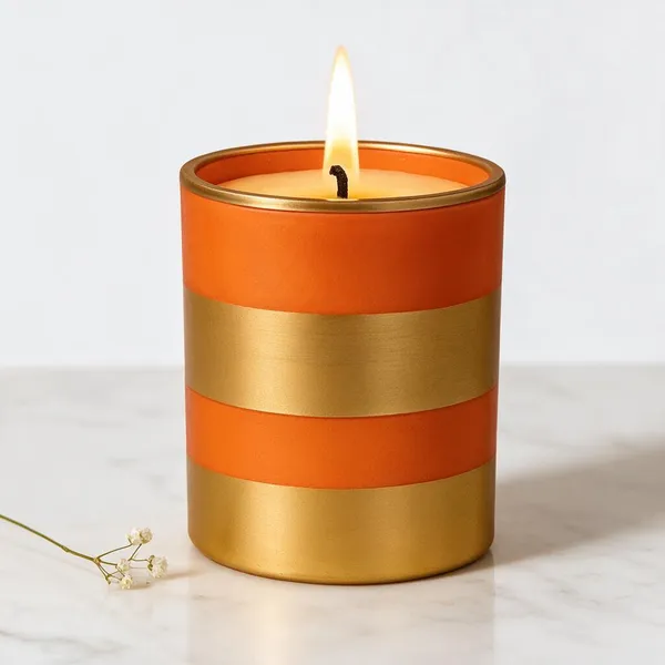 Wax_Decorative_Striped_Cylindrical_Orange_Gold_Candle