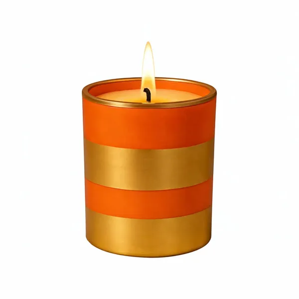 Wax_Decorative_Striped_Cylindrical_Orange_Gold_Candle