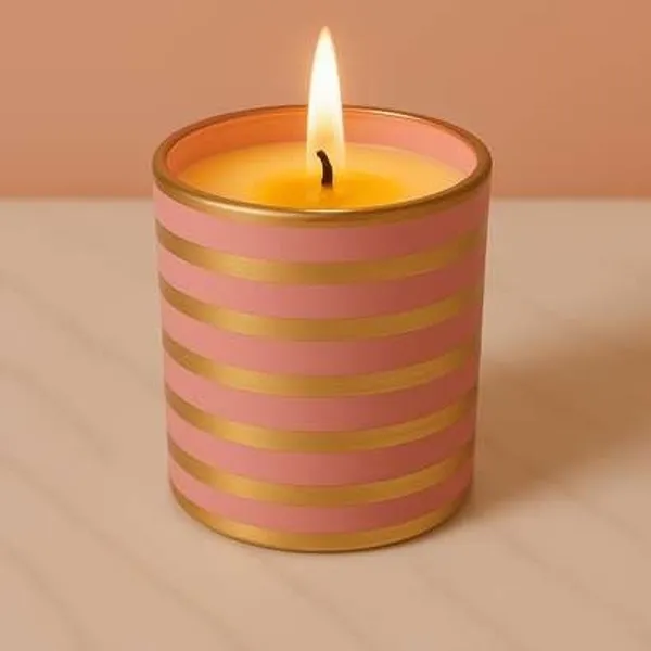 Wax_Decorative_Striped_Cylindrical_Pink_Gold_Candle