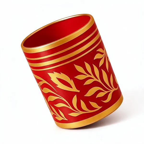 Glass_Decorative_Gold_Floral_Motif_Red_Cylindrical_Candle