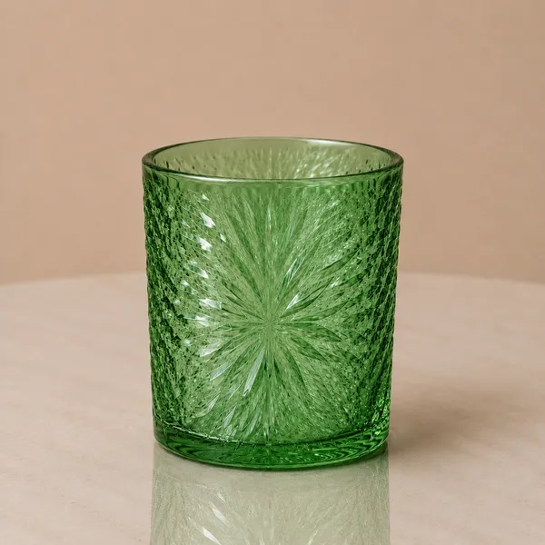 Wax_Decorative_Radial_Textured_Cylindrical_Green_Candle