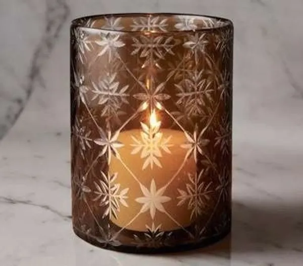 Wax_Decorative_Etched_Floral_Cylindrical_Amber_Candle