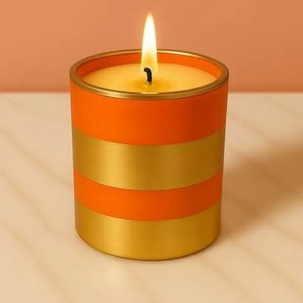 Wax_Decorative_Striped_Cylindrical_Orange_Gold_Candle