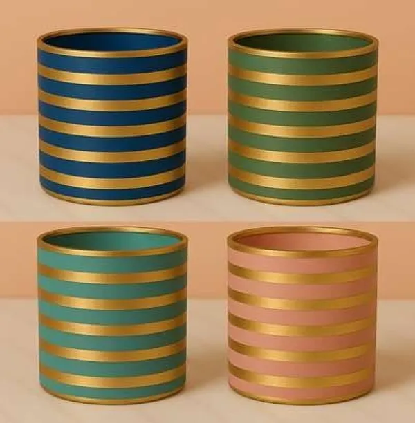 Wax_Decorative_Gold_Stripe_Multicolour_Cylindrical_Candle_Set_Of_4