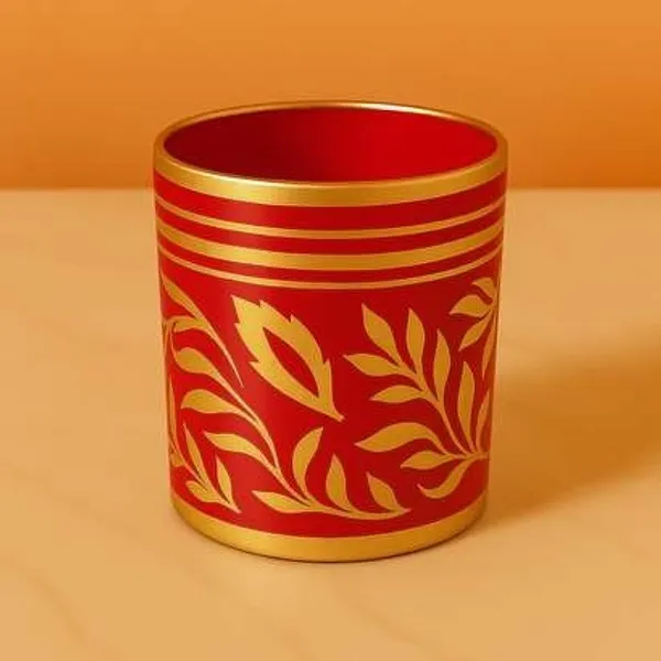 Glass_Decorative_Gold_Floral_Motif_Red_Cylindrical_Candle