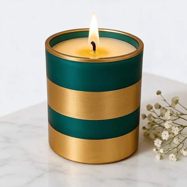 Wax_Decorative_Teal_Gold_Striped_Cylindrical_Candle