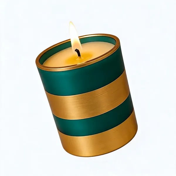 Wax_Decorative_Teal_Gold_Striped_Cylindrical_Candle