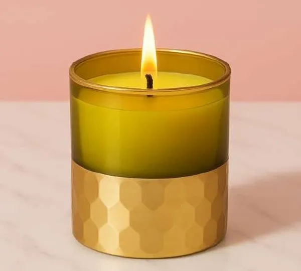 Wax_Decorative_Gold_Band_Cylindrical_Green_Candle